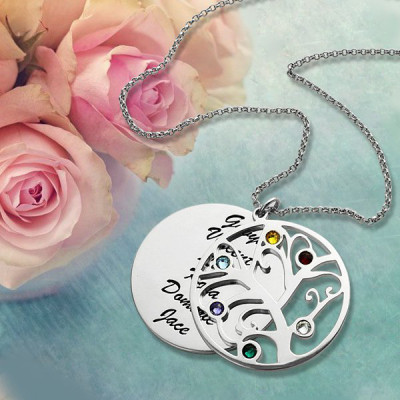 Family Tree Pendant Necklace With Birthstone Silver - The Name Jewellery™