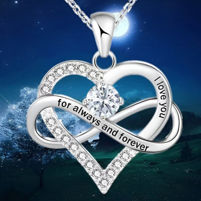 Silver Engraved Swarovski Infinity Heart Necklace - The Name Jewellery™