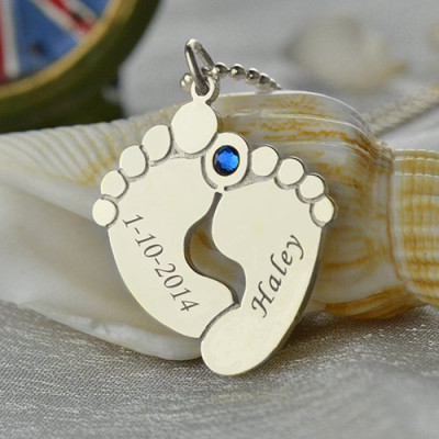 Memory Baby's Feet Charms with Birthstone Sterling Silver - The Name Jewellery™
