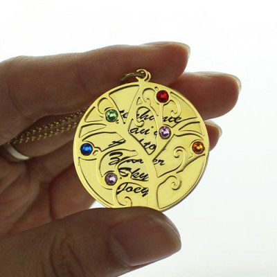 18ct Gold Plated Family Tree Birthstone Name Necklace - The Name Jewellery™