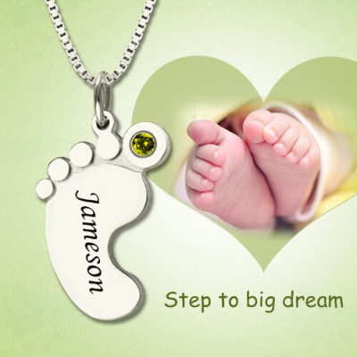 Personalised Baby Feet Necklace with Birthstone Engraved Name - The Name Jewellery™