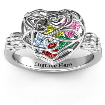 Encased in Love Caged Hearts Ring with Butterfly Wings Band - The Name Jewellery™