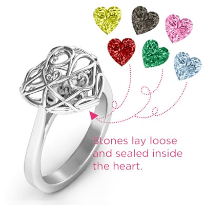 Encased in Love Caged Hearts Ring with Ski Tip Band - The Name Jewellery™
