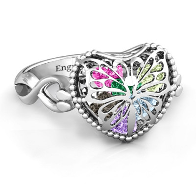Sterling Silver Butterfly Caged Hearts Ring with Infinity Band - The Name Jewellery™