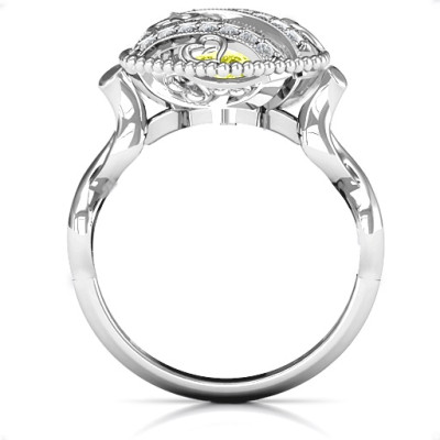 Sparkling Diamond Hearts Caged Hearts Ring with Infinity Band - The Name Jewellery™