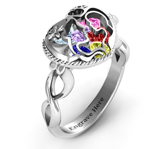 Mother and Child Caged Hearts Ring with Infinity Band - The Name Jewellery™