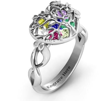 Family Tree Caged Hearts Ring with Infinity Band - The Name Jewellery™