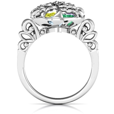 Family Tree Caged Hearts Ring with Butterfly Wings Band - The Name Jewellery™