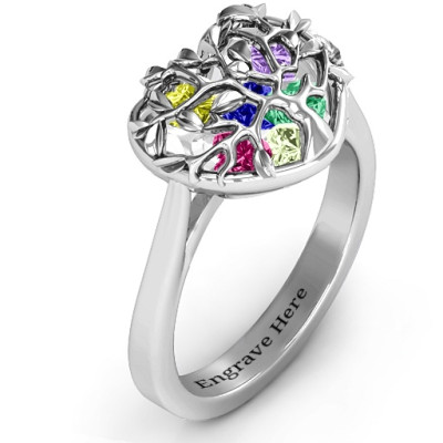 Family Tree Caged Hearts Ring with Ski Tip Band - The Name Jewellery™