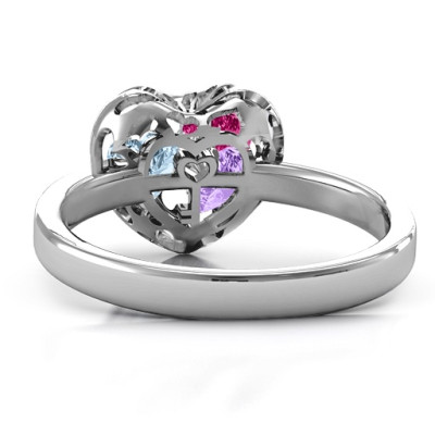 Heart Cut-out Petite Caged Hearts Ring with Classic with Engravings Band - The Name Jewellery™