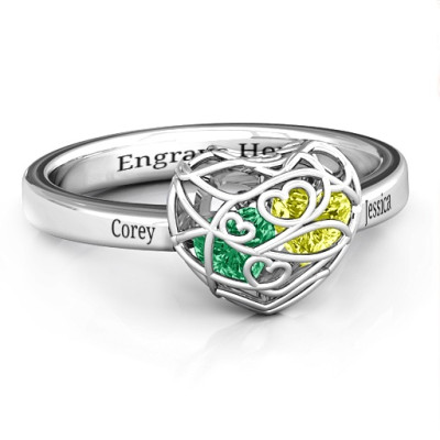 Encased in Love Petite Caged Hearts Ring with Classic Band - The Name Jewellery™