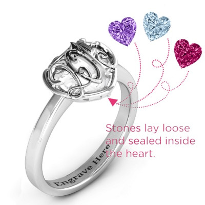 2015 Petite Caged Hearts Ring with Classic Band - The Name Jewellery™
