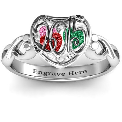 2015 Petite Caged Hearts Ring with Infinity Band - The Name Jewellery™