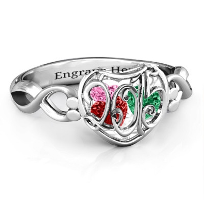 2015 Petite Caged Hearts Ring with Infinity Band - The Name Jewellery™