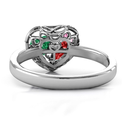 2016 Petite Caged Hearts Ring with Classic with Engravings Band - The Name Jewellery™