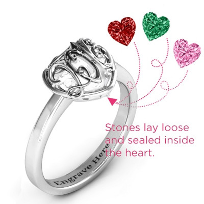 2016 Petite Caged Hearts Ring with Classic Band - The Name Jewellery™