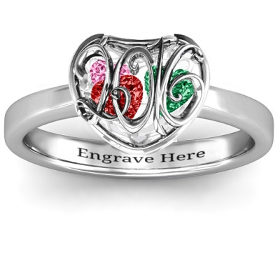 2016 Petite Caged Hearts Ring with Classic Band - The Name Jewellery™