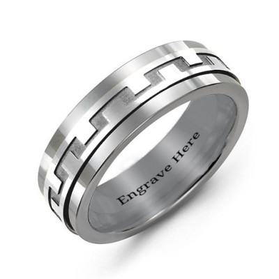 Sterling Silver Mens Detailed Modern Tungsten Band Ring - The Name Jewellery™
