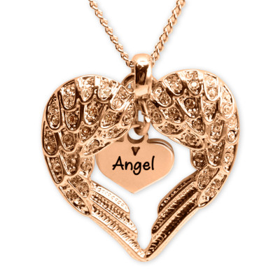 Personalised Angels Heart Necklace with Heart Insert - 18ct Rose Gold - The Name Jewellery™