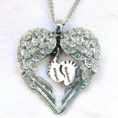 Personalised Angels Heart Necklace with Feet Insert - The Name Jewellery™