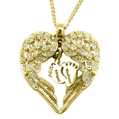 Personalised Angels Heart Necklace with Feet Insert - GOLD - The Name Jewellery™