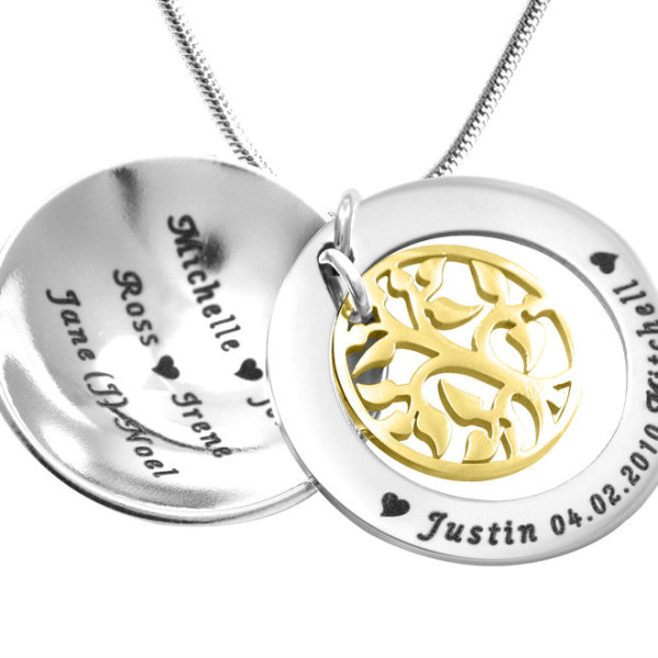 Personalised My Family Tree Dome Necklace - Two Tone - Gold Tree - The Name Jewellery™