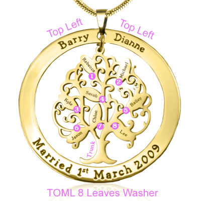 Personalised Tree of My Life Washer 8 - 18ct Gold Plated - The Name Jewellery™