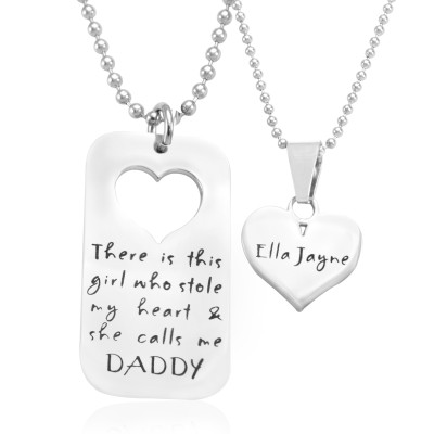 Personalised Dog Tag - Stolen Heart - Two Necklaces - Silver - The Name Jewellery™