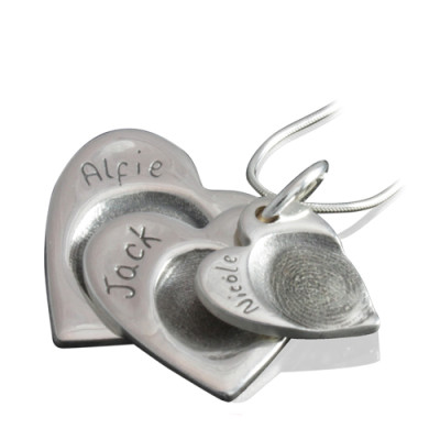 925 Sterling Silver FingerPrint Cascade Triple Heart Pendant - The Name Jewellery™