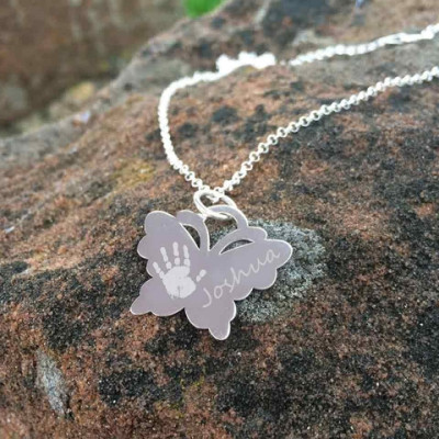 Engraved Butterfly Handprint Necklace - The Name Jewellery™