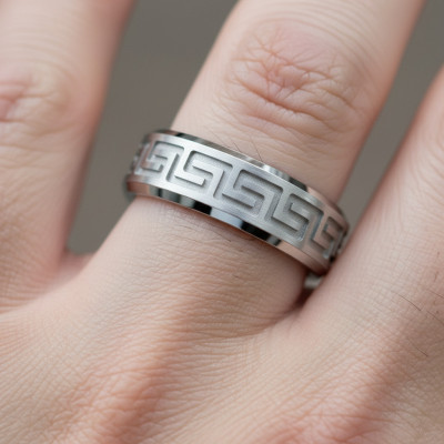 Greek Key Eternity Grooved Men's Ring - The Name Jewellery™