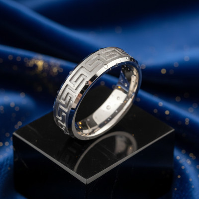 Greek Key Eternity Grooved Men's Ring - The Name Jewellery™