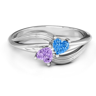 A  Couple  of Hearts Ring with Cubic Zirconias Stones - The Name Jewellery™