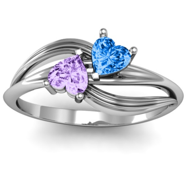 A  Couple  of Hearts Ring with Cubic Zirconias Stones - The Name Jewellery™