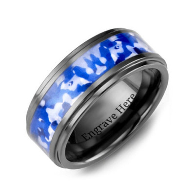 Blue Marine Camouflage Ceramic Wedding Ring - The Name Jewellery™