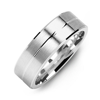 Brushed Men's Ring with Beveled Edges and Lined Centre - The Name Jewellery™