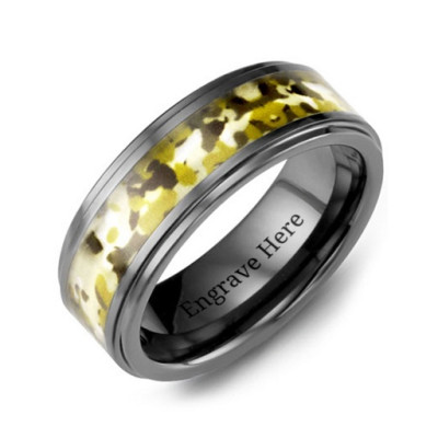 Ceramic Band with Green Camouflage Insert - The Name Jewellery™
