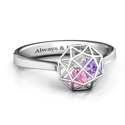 Diamond Cage Ring with Encased Heart Stones - The Name Jewellery™