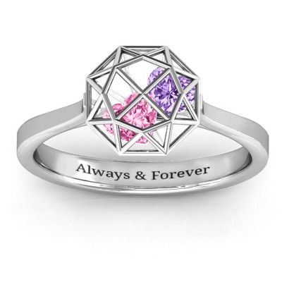 Diamond Cage Ring with Encased Heart Stones - The Name Jewellery™