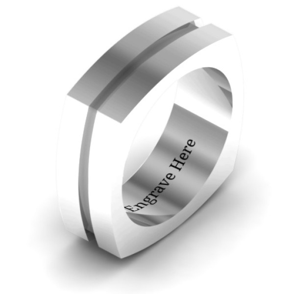 Fissure Grooved Square-shaped Men's Ring - The Name Jewellery™