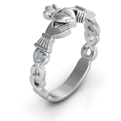 Infinity Claddagh With Side Stones Ring - The Name Jewellery™