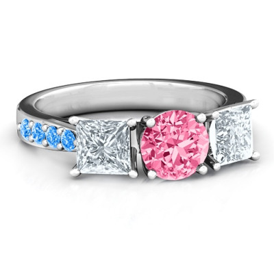 Majestic Three Stone Eternity with Twin Accents Ring - The Name Jewellery™