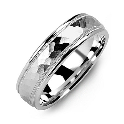 Matte Hammer-Cut Men's Ring with Milgrain Detail - The Name Jewellery™