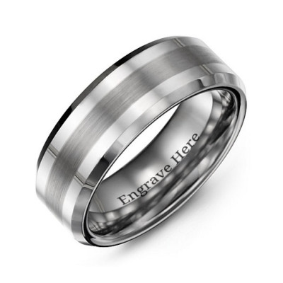 Men's Brushed Centre Stripe Polished Tungsten Ring - The Name Jewellery™