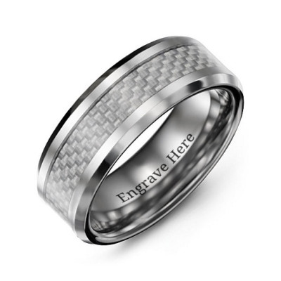 Men's Clear Carbon Fiber Inlay Polished Tungsten Ring - The Name Jewellery™