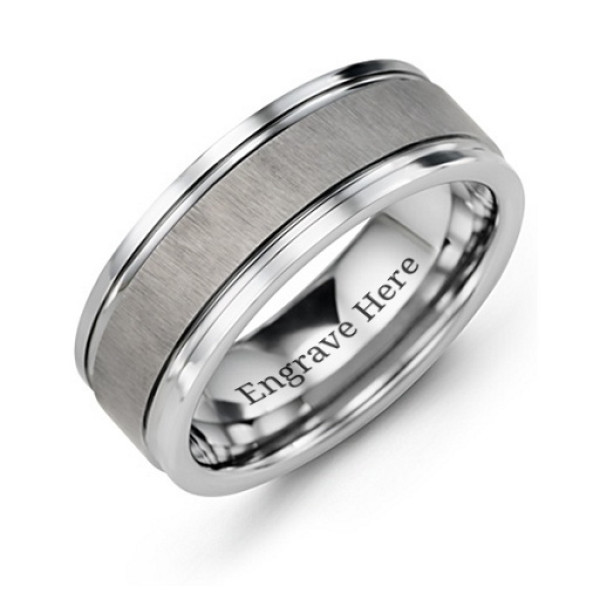 Men's Grooved Tungsten Ring with Brushed Centre - The Name Jewellery™