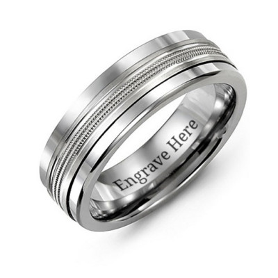 Men's Modern Beaded Centre Tungsten Band Ring - The Name Jewellery™