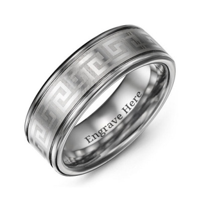 Men's Polished Eternal Greek Key Tungsten Ring - The Name Jewellery™