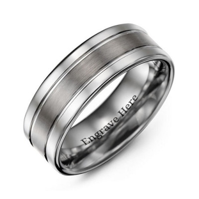 Men's Polished Tungsten Brushed Centre Ring - The Name Jewellery™
