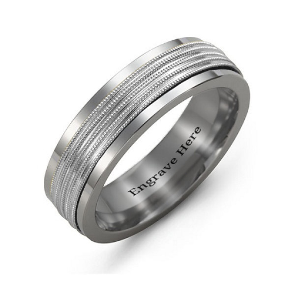 Men's Ribbed Centre Tungsten Band Ring - The Name Jewellery™